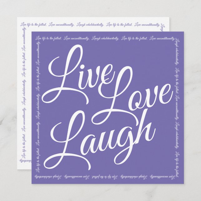 Live Love Laugh Elegante White Script Purple Card (Frente/Verso)