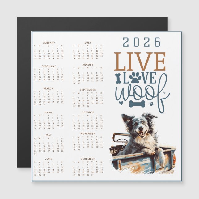 Live Love Woof Dog Calendar (Frente/Verso)