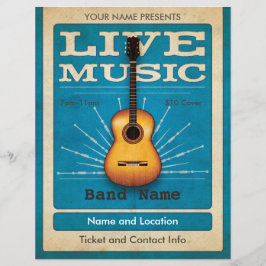 Live Music Acoustic Guitar Flyer Blue