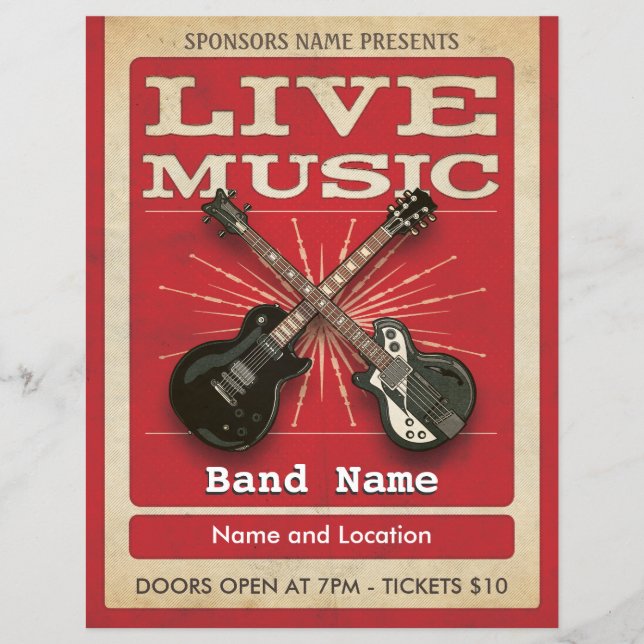 Live Music Two Guitar Flyer Red (Frente)
