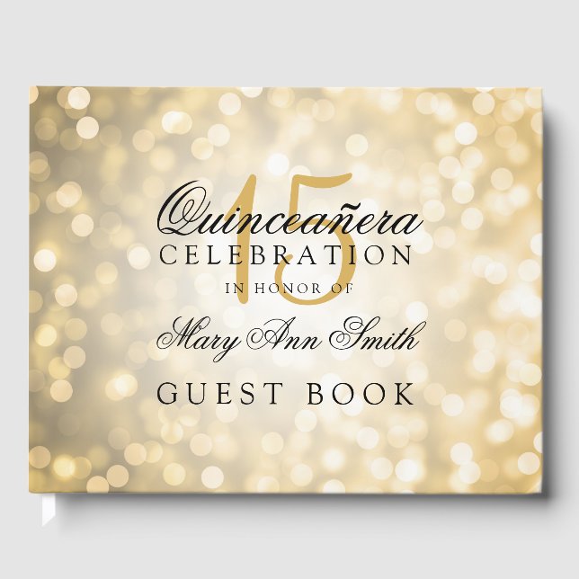 Livro Convidado Quinceanera Dourado Bokeights (Frente)