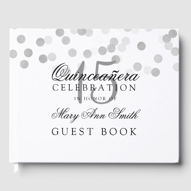 Livro Convidado Quinceanera Silver Foil Glitter Lu (Frente)