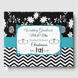 Livro de Casamento de Corações Azuis e Pretos