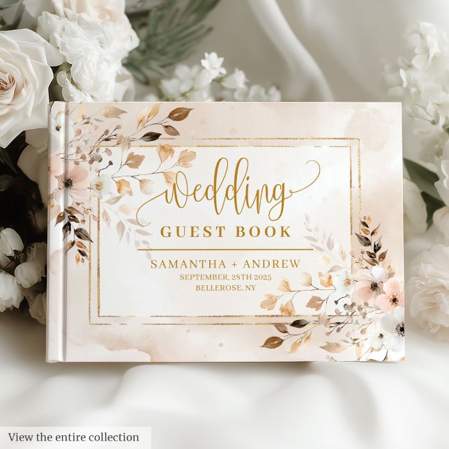 Livro de Casamento de outono de Outono Rustic Blus (Rustic Blush Pink Gold Frame Autumn Wedding Book)