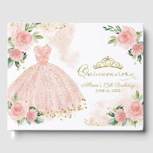 Livro de Convidado da Quinceanera Floral Cor-de-Ro