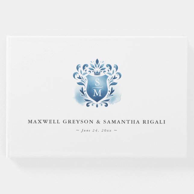 Livro de Convidado de Casamento Blue Monogrammed C (Frente)