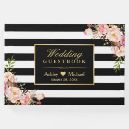 Livro de Convidado de Casamento Floral de Stripes