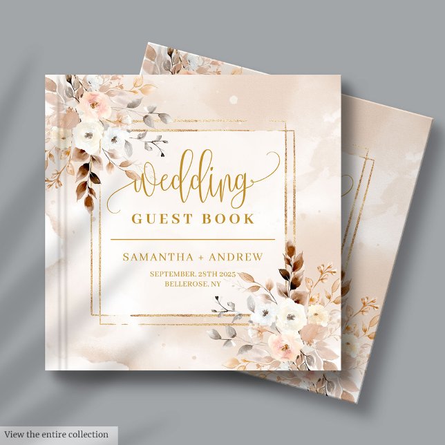 Livro de Convidado do Casamento outono de Boho Ros (Pale Pink Boho Fall Wedding Guest Book with Gold)