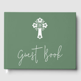 Livro de Convidado Floral Cross Christening Fern G