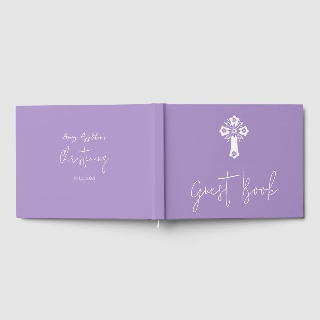 Livro de Convidado Floral Cross Christening Lilac (Completo)