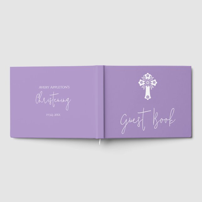 Livro de Convidado Floral Cross Christening Lilac (Completo)