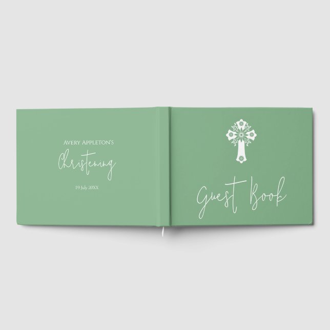 Livro de Convidado Floral Cross Christening Sage G (Completo)