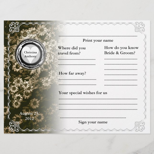 Livro de Convidado Horizontal Dourado Floral (Frente)