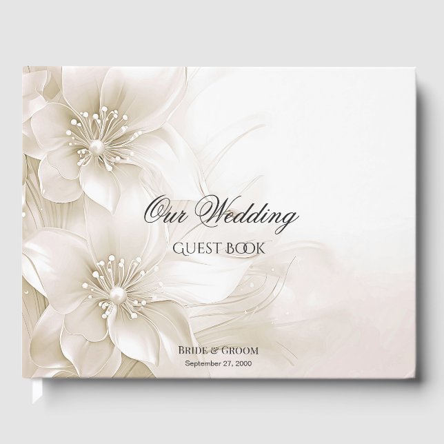 Livro de Convidados das Flores Brancas Elegantes d (Frente)