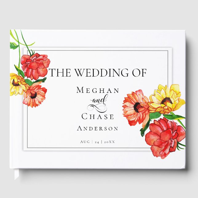 Livro de Convidados de Casamento | Amarelo Floral  (Frente)