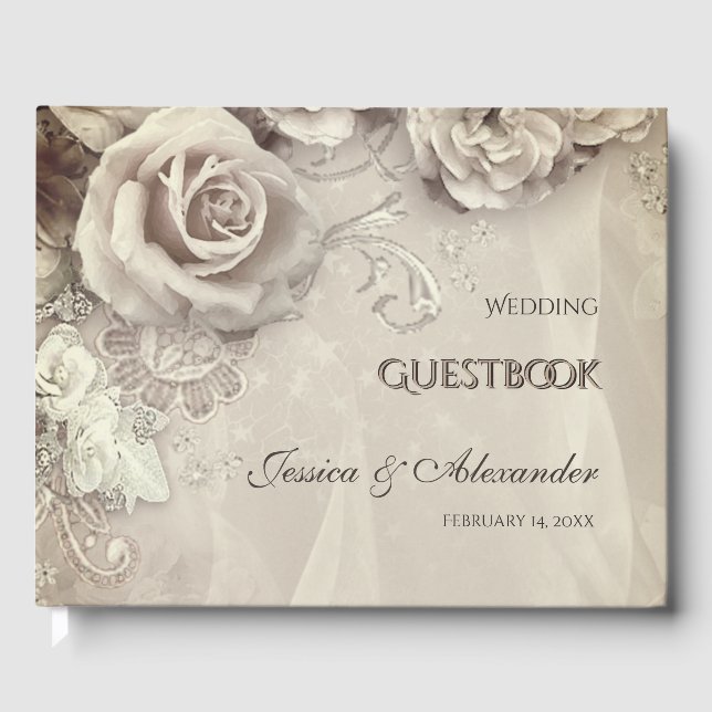 Livro de Convidados de Casamento Antiquado Elegant (Frente)