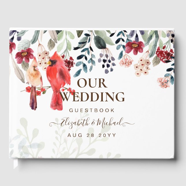 Livro de Convidados de Casamento de Aves Cardinais (Frente)