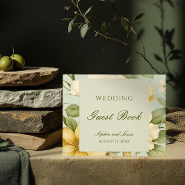 Livro de convidados de casamento de flores verdes