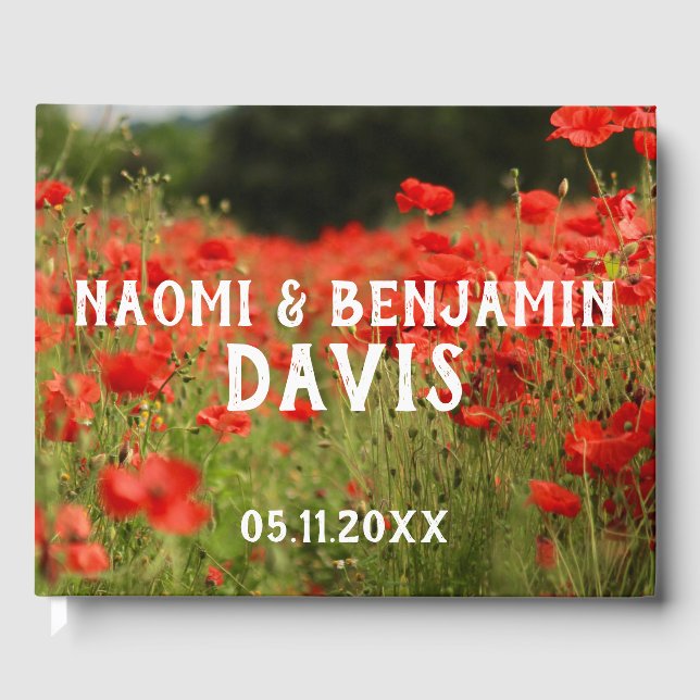 Livro de Convidados de Casamento de Poppies Vermel (Frente)
