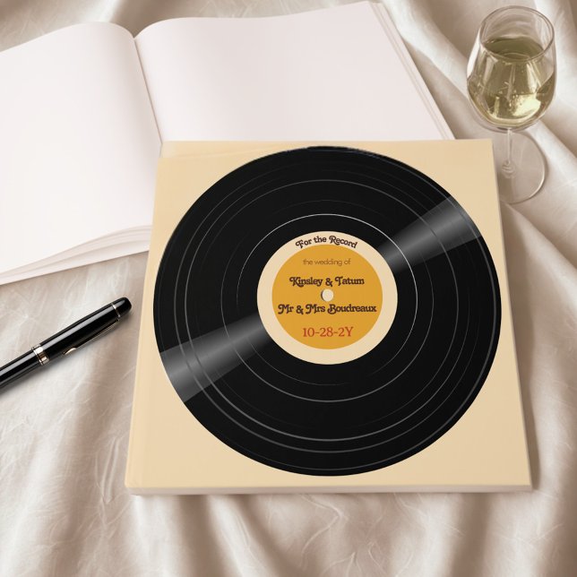 Livro de Convidados de Casamento de Vinil Retro (Retro vinyl record guestbook personalized for your wedding. )