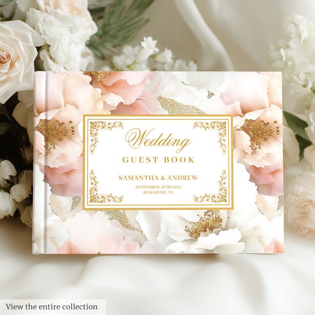 Livro de Convidados de Casamento Dourado de Cor de (Minimal Blush Gold Watercolor Wedding Guest Book

)