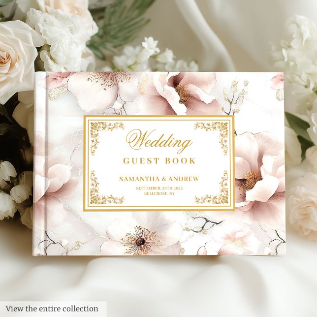 Livro de Convidados de Casamento Dourado de Marfim (Floral Dusty Pink Ivory Gold Wedding Guest Book

)