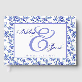 Livro de Convidados de Casamento Floral Azul Elega