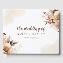 Livro de Convidados de Casamento Floral Boho Beige