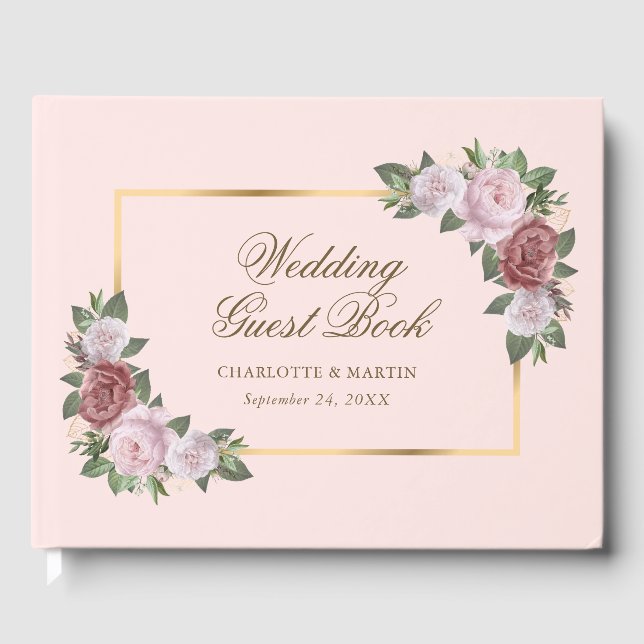 Livro de Convidados de Casamento Floral Dourado Co (Frente)