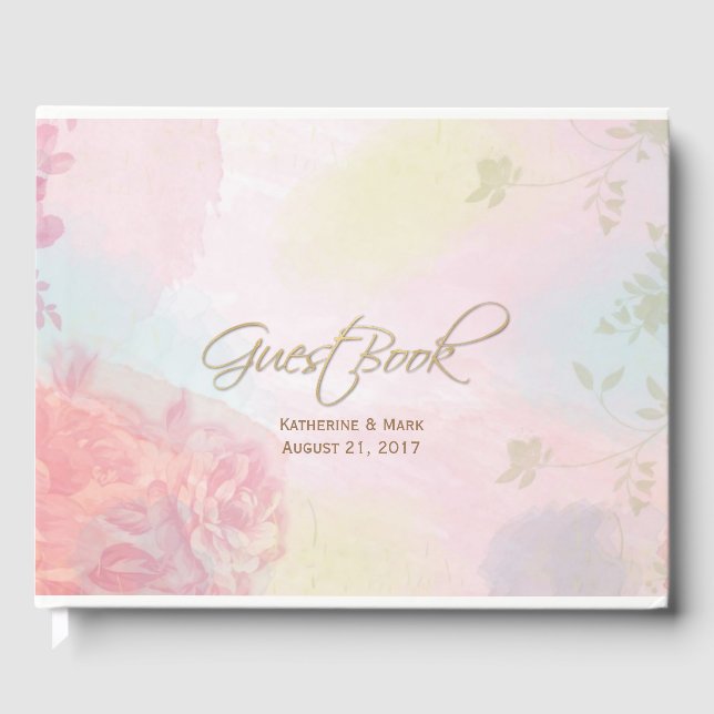 Livro de Convidados de Casamento Floral Pastel Wat (Frente)