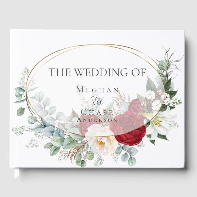 Livro de Convidados de Casamento | Ivory Burgundy  (Frente)