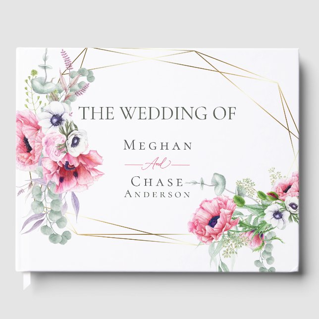 Livro de Convidados de Casamento | Poppias Rosa de (Frente)