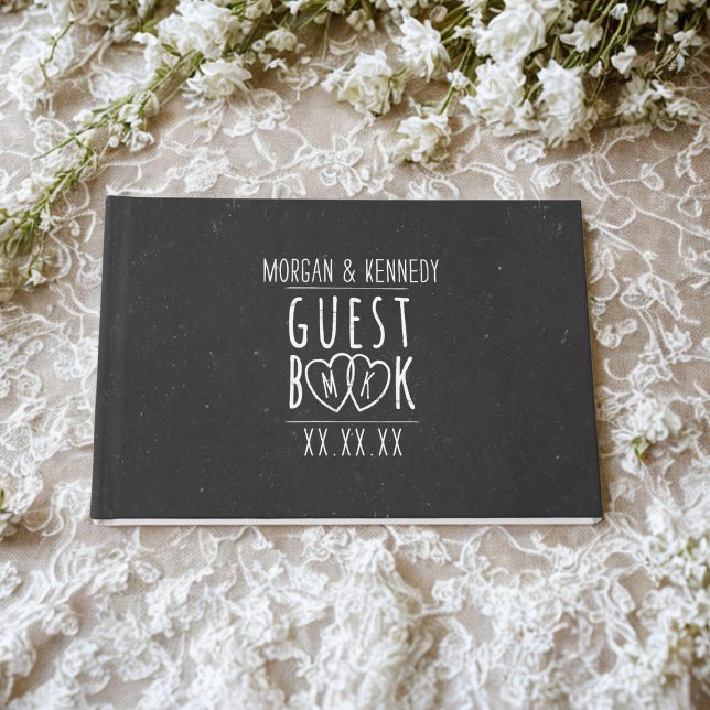 Livro de Convidados de Casamento Russo Informal Ne (An informal chalkboard wedding guest book with space for your name, initials and wedding date)