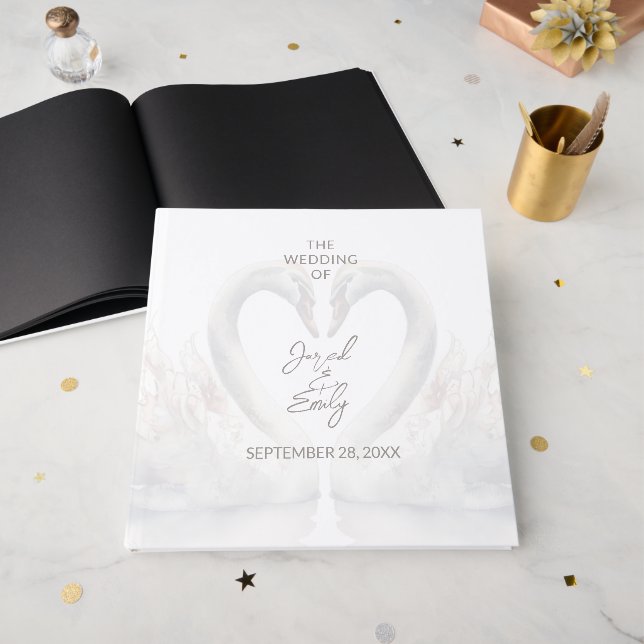 Livro de Convidados de Casamento Swan Personalizad (Frente aberta)