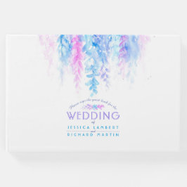 Livro de convidados de cascata de flores azuis de