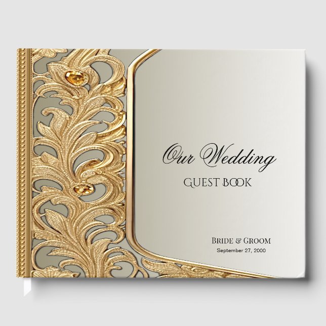 Livro de Convidados do Ornamentado Dourado Moderno (Frente)