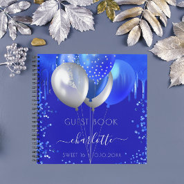 Livro de convidados Doce 16 balões royal blue drip