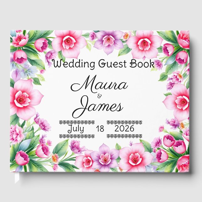 Livro de Convidados Florais Rosa e Roxo (Frente)