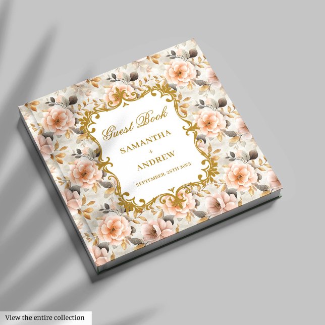 Livro de Convidados para Casamento Dourado Moderno (Modern Blush Gold Wedding Guest Book for Signing)