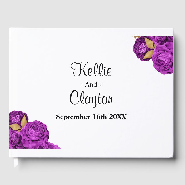 Livro de Convidados para Casamento Floral Roxo E D (Frente)