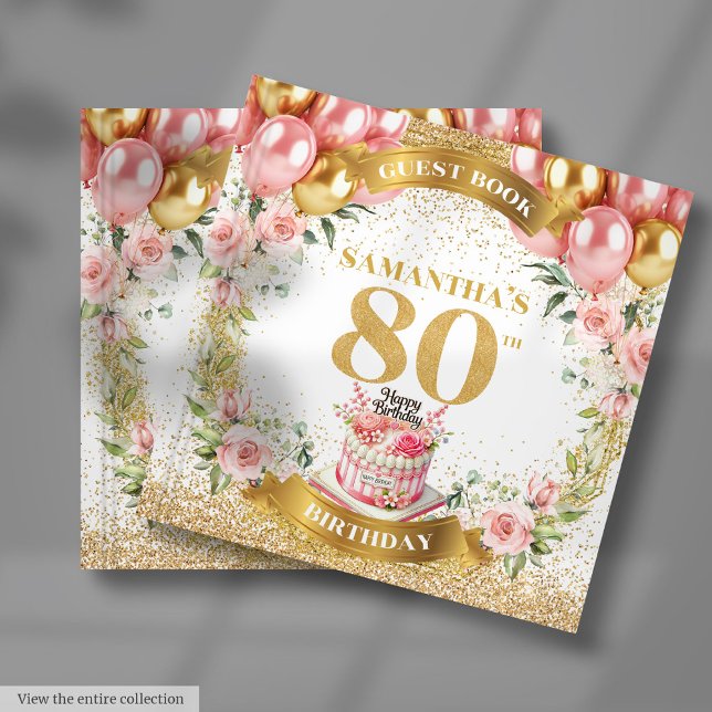 Livro de Convidados Personalizado Moderno Oferece  (Modern Custom Guest Book Gifts 80th Birthday Boho)