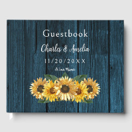 Livro de Convidados Rustic Blue Sunflower