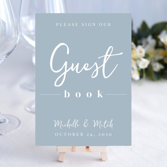 Livro de Convidados sobre Caligrafia Azul Simples (Create a simplistic elegant tabletop sign for your wedding reception. )