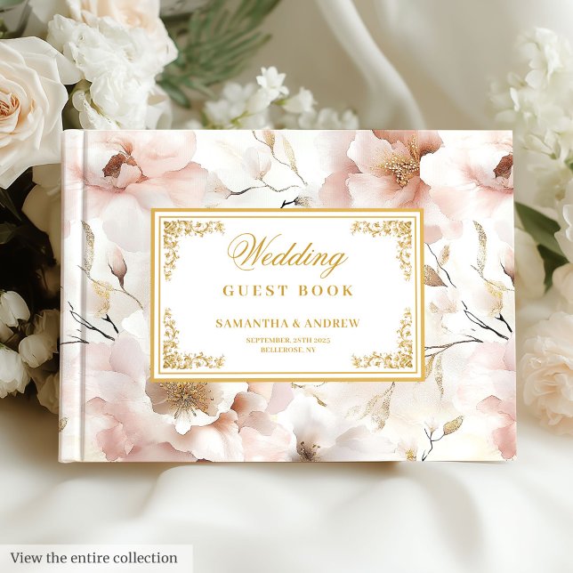 Livro de Convidados sobre Casamento Dourado de Mar (Sophisticated Blush Ivory Gold Wedding Guest Book

)