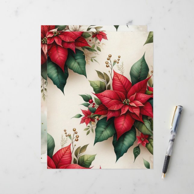 Livro De Escraparia De Poinsettia De Natal (Frente/Verso In Situ)