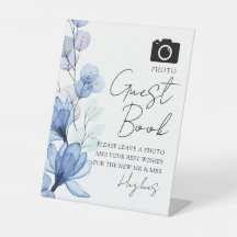 Livro de Fotos de Convidados Casamento Floral Azul