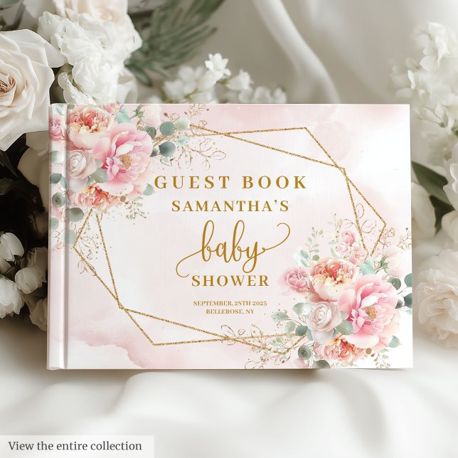 Livro de hóspedes da menina chá de fraldas rosa co (Watercolor blush pink baby shower girl guest book)