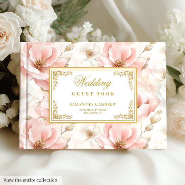 Livro de hóspedes de ouro simples e borrado (Simple bohemian blush gold wedding guest book)