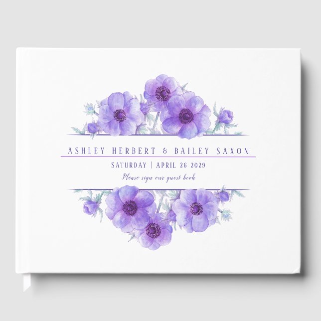 Livro de hóspedes do casamento com anêmona púrpura (Frente)