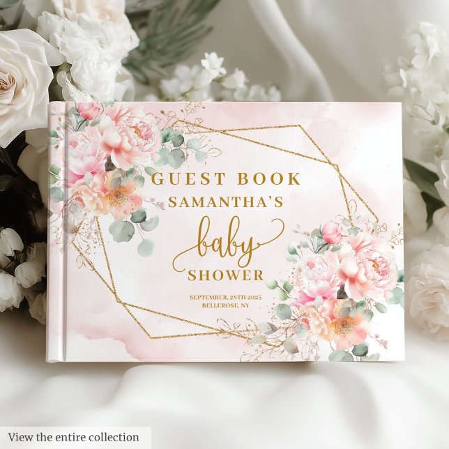 Livro de hóspedes do chá de fraldas floral cor-de- (Chic pastel pink floral baby shower guest book)